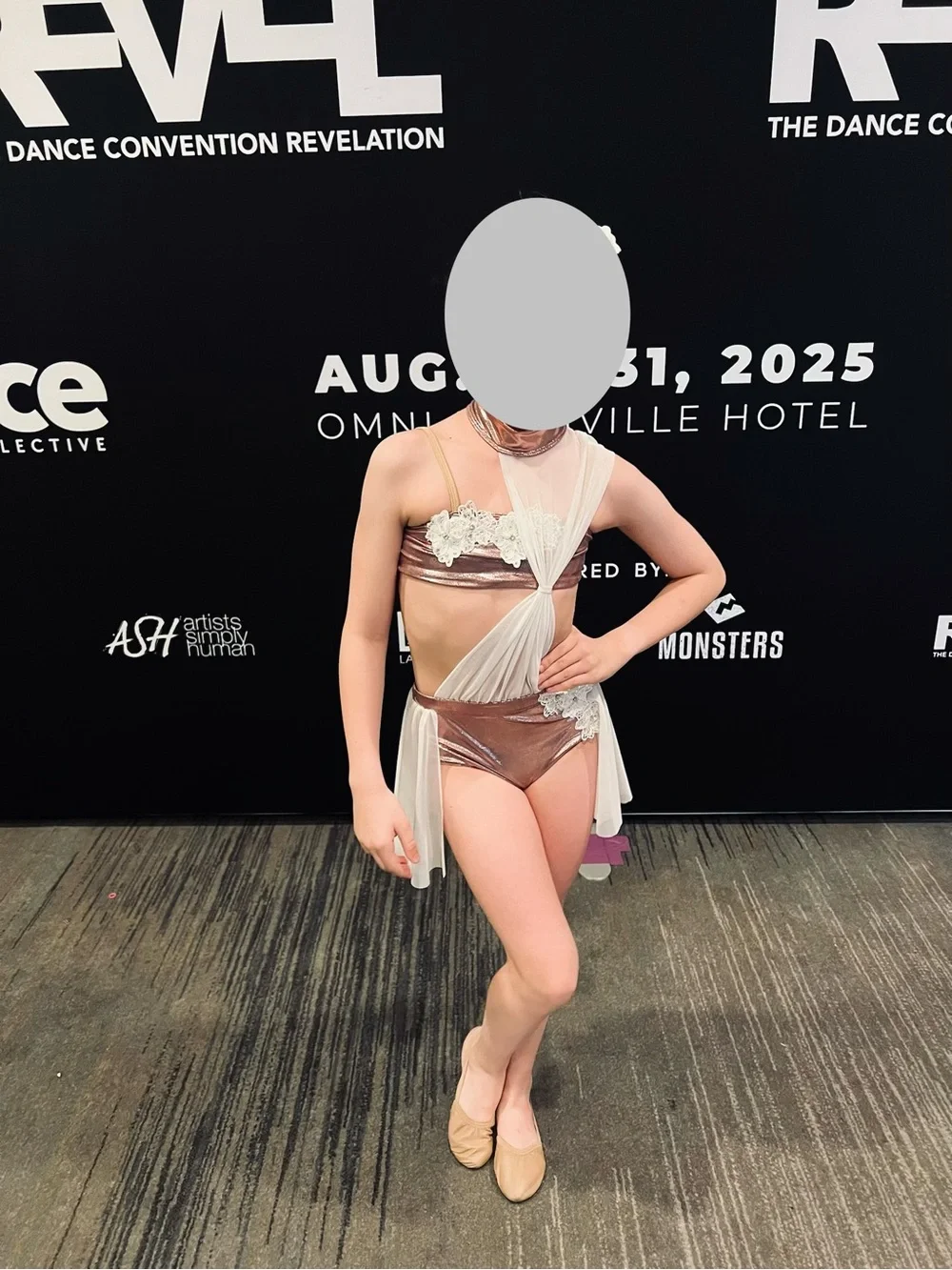 Metallic Rose one-Piece dance Set with White Mesh